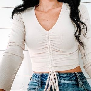 Off White Drawstring Long Sleeve Top - NWT